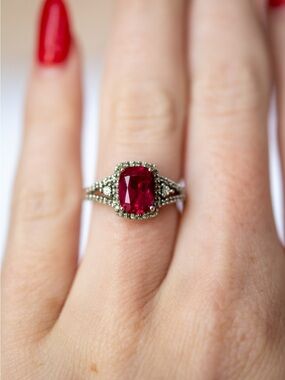 10K Solid White Gold Ruby Ring